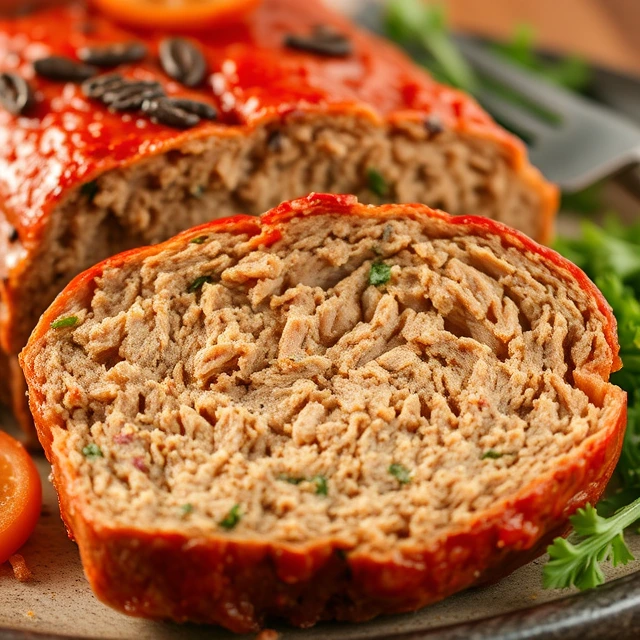 A perfectly sliced piece of meatloaf, showcasing its juicy and tender texture, ready to be served.